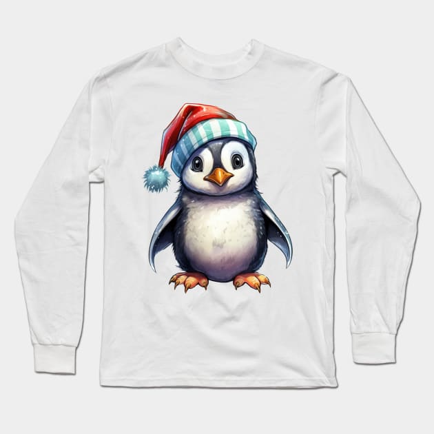 Christmas Penguin Long Sleeve T-Shirt by Chromatic Fusion Studio